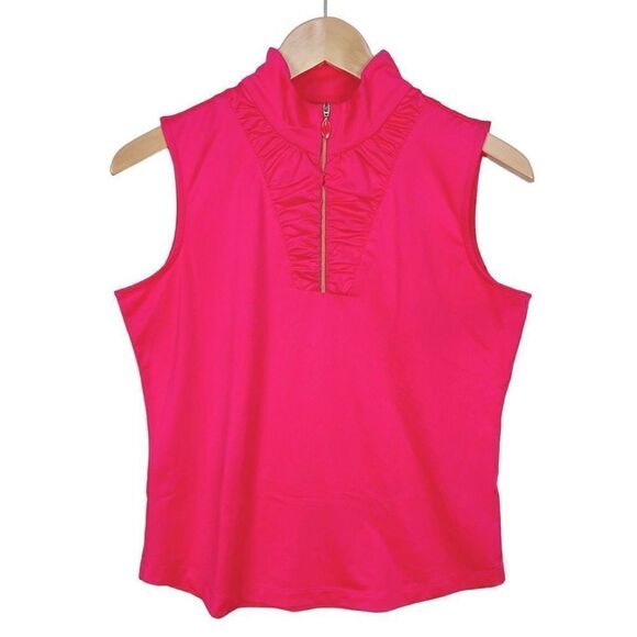 EP Pro Sleeveless Ruffle Golf Tennis Athletic Top Pink Ruffles Gold Zipper M - Picture 1 of 11